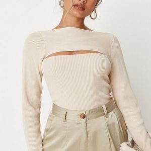 Missguided Knit Set Cream Size XS